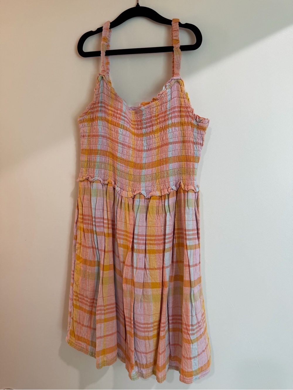 American Eagle Outfitters Pink and Yellow Plaid Sundress